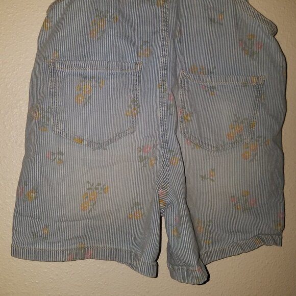 VTG OshKosh Floral Shortalls 5T Toddler Girl Shorts Overalls Blue Stripes FADING - Picture 6 of 8